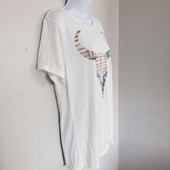 Modish Rebel White T-shirt USA Flag Bull Skull XL - Picture 4 of 6